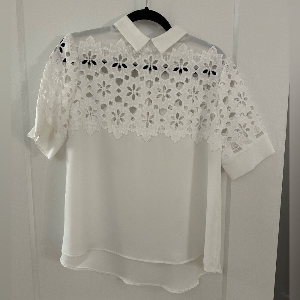 Anne Fontaine Short Sleeve Blouse Eyelet White Size 42